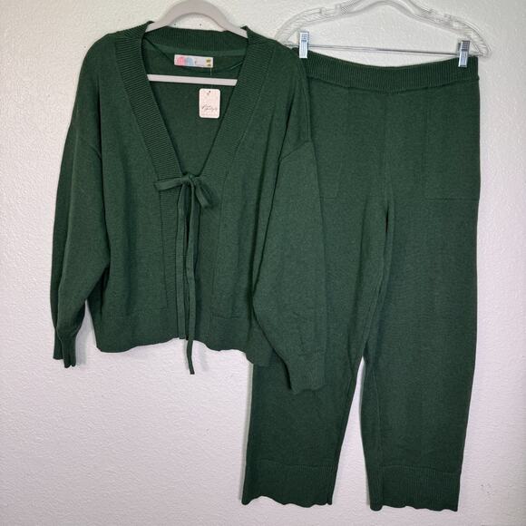 Free People Sweaters - Free People Beach Solar Sweater Set Women Medium Cardigan Pant Lounge Pine Green